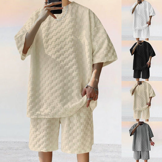 Jacquard Plaid Loose Straight Casual Shorts Suit – travel - inspired 0 by Aroundtheworldinarush