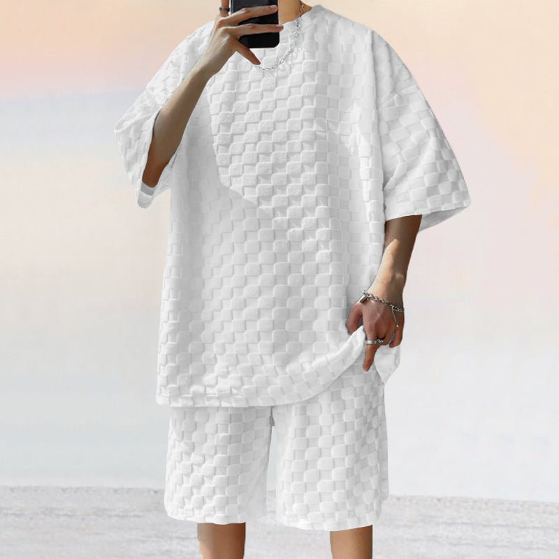 Jacquard Plaid Loose Straight Casual Shorts Suit – travel - inspired 0 by Aroundtheworldinarush