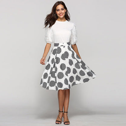Large Polka Dot Round Slim Fit Mid - Length Skirt With Large Hem – travel - inspired 4 by Aroundtheworldinarush