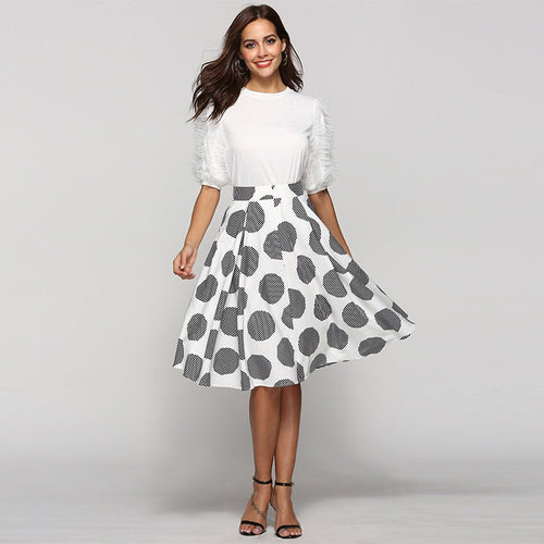 Large Polka Dot Round Slim Fit Mid - Length Skirt With Large Hem – travel - inspired 4 by Aroundtheworldinarush