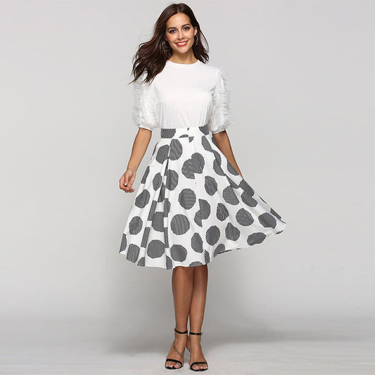 Large Polka Dot Round Slim Fit Mid - Length Skirt With Large Hem – travel - inspired 4 by Aroundtheworldinarush