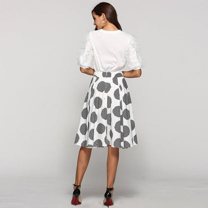 Large Polka Dot Round Slim Fit Mid - Length Skirt With Large Hem – travel - inspired 4 by Aroundtheworldinarush