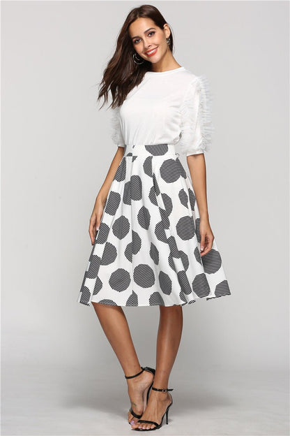 Large Polka Dot Round Slim Fit Mid - Length Skirt With Large Hem – travel - inspired 4 by Aroundtheworldinarush