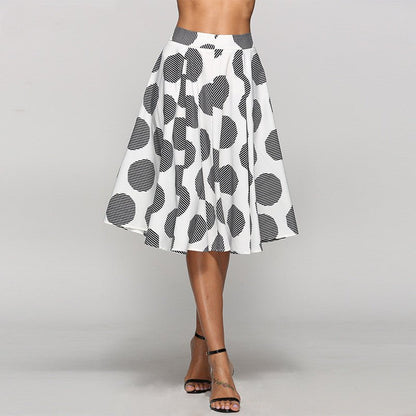 Large Polka Dot Round Slim Fit Mid - Length Skirt With Large Hem – travel - inspired 4 by Aroundtheworldinarush