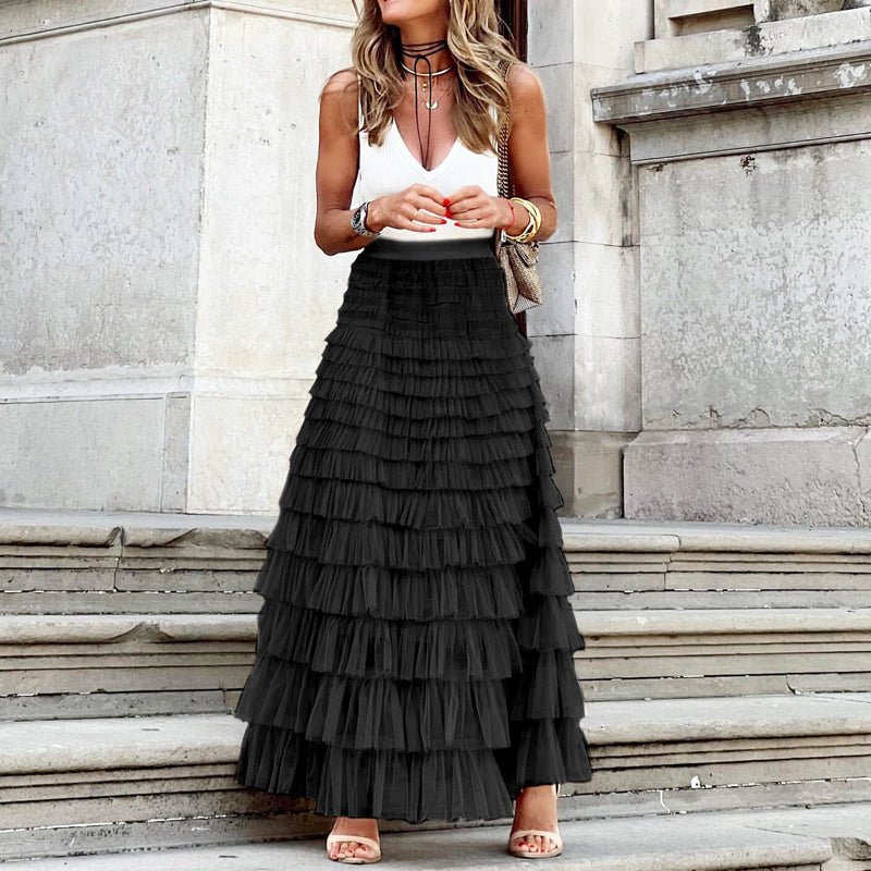 Layered Ruffles Cake Skirt Summer Fashion A Line Swing Mesh Long Skirt Party Dress Women – travel - inspired 0 by Aroundtheworldinarush