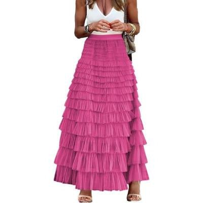 Layered Ruffles Cake Skirt Summer Fashion A Line Swing Mesh Long Skirt Party Dress Women – travel - inspired 0 by Aroundtheworldinarush