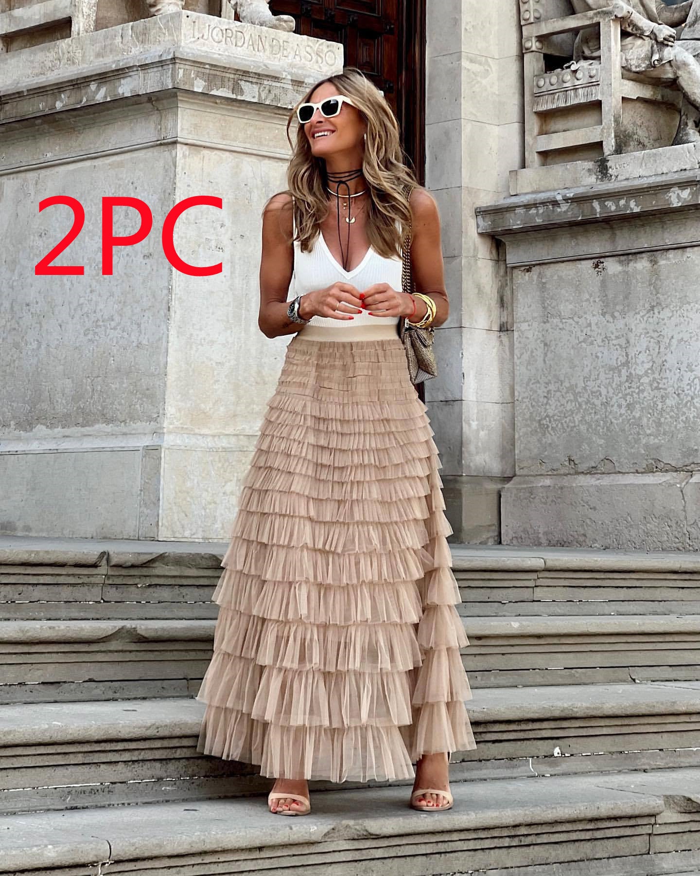 Layered Ruffles Cake Skirt Summer Fashion A Line Swing Mesh Long Skirt Party Dress Women – travel - inspired 0 by Aroundtheworldinarush