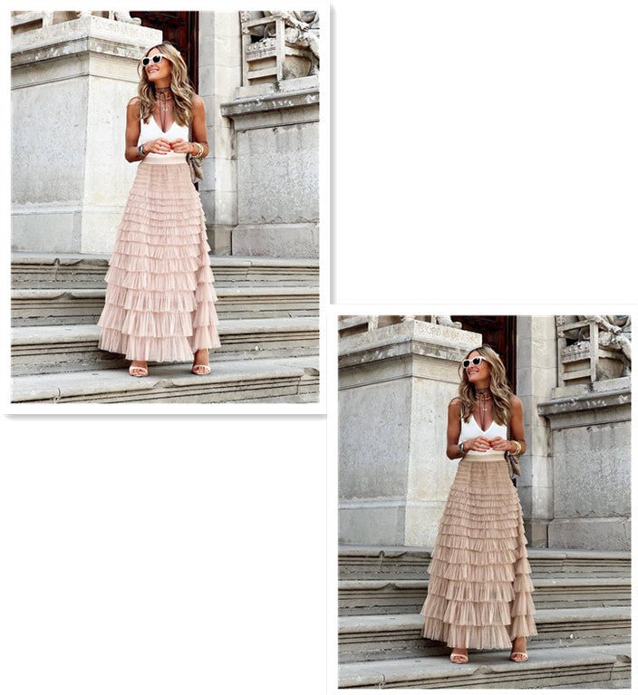 Layered Ruffles Cake Skirt Summer Fashion A Line Swing Mesh Long Skirt Party Dress Women – travel - inspired 0 by Aroundtheworldinarush