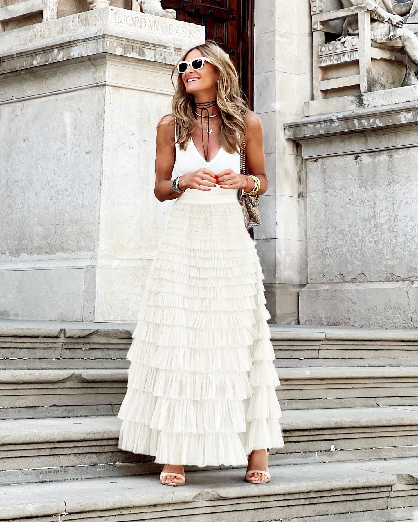 Layered Ruffles Cake Skirt Summer Fashion A Line Swing Mesh Long Skirt Party Dress Women – travel - inspired 0 by Aroundtheworldinarush