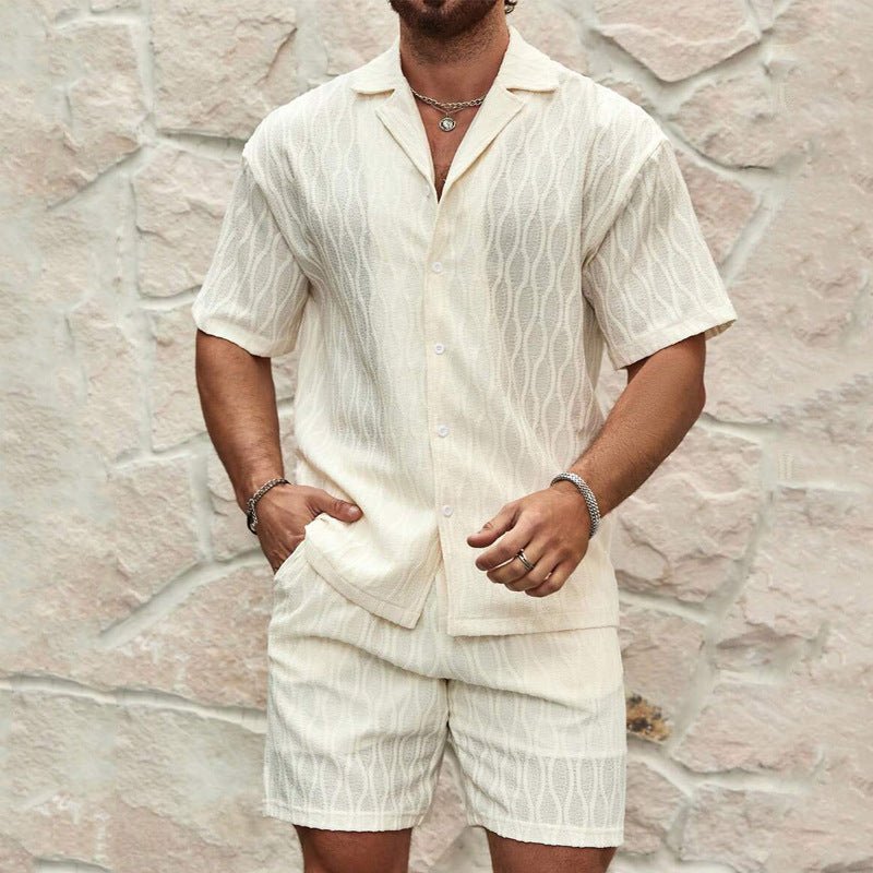 Men Tracksuits Summer Fashion Solid Loose Casual Two Pieces Lapel Button Shirt Shorts Beach Holiday All - match Outfits Male – travel - inspired 0 by Aroundtheworldinarush