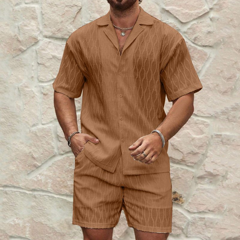 Men Tracksuits Summer Fashion Solid Loose Casual Two Pieces Lapel Button Shirt Shorts Beach Holiday All - match Outfits Male – travel - inspired 0 by Aroundtheworldinarush