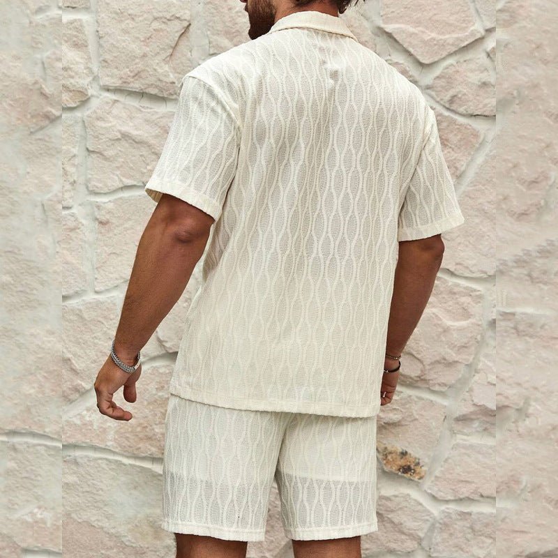 Men Tracksuits Summer Fashion Solid Loose Casual Two Pieces Lapel Button Shirt Shorts Beach Holiday All - match Outfits Male – travel - inspired 0 by Aroundtheworldinarush