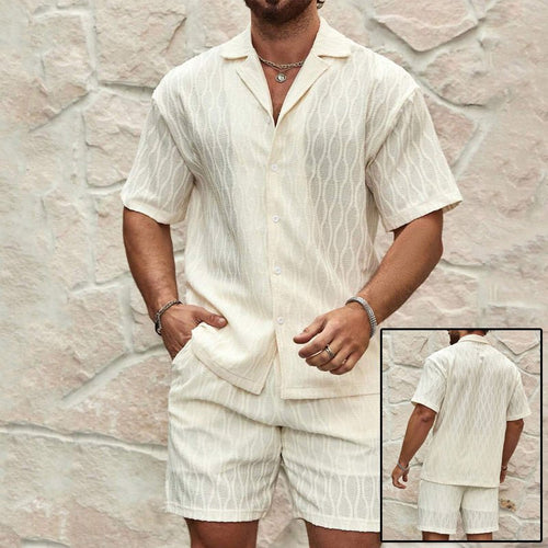 Men Tracksuits Summer Fashion Solid Loose Casual Two Pieces Lapel Button Shirt Shorts Beach Holiday All - match Outfits Male – travel - inspired 0 by Aroundtheworldinarush