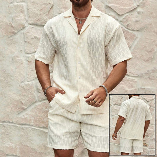 Men Tracksuits Summer Fashion Solid Loose Casual Two Pieces Lapel Button Shirt Shorts Beach Holiday All - match Outfits Male – travel - inspired 0 by Aroundtheworldinarush