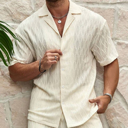 Men Tracksuits Summer Fashion Solid Loose Casual Two Pieces Lapel Button Shirt Shorts Beach Holiday All - match Outfits Male – travel - inspired 0 by Aroundtheworldinarush