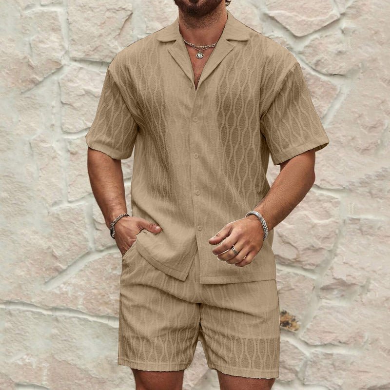 Men Tracksuits Summer Fashion Solid Loose Casual Two Pieces Lapel Button Shirt Shorts Beach Holiday All - match Outfits Male – travel - inspired 0 by Aroundtheworldinarush