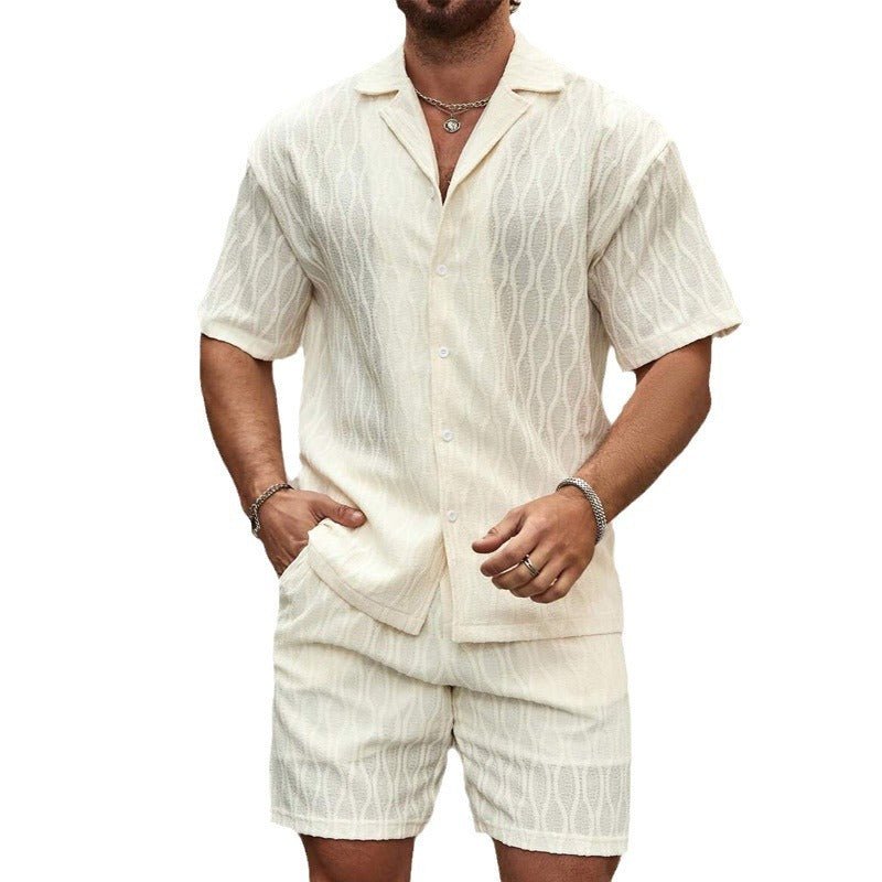 Men Tracksuits Summer Fashion Solid Loose Casual Two Pieces Lapel Button Shirt Shorts Beach Holiday All - match Outfits Male – travel - inspired 0 by Aroundtheworldinarush