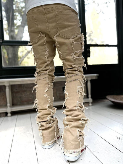 Men Trousers Individual Patched Pants Long Tight Fit Stacked Jeans For Mens Clothing – travel - inspired 4 by Aroundtheworldinarush