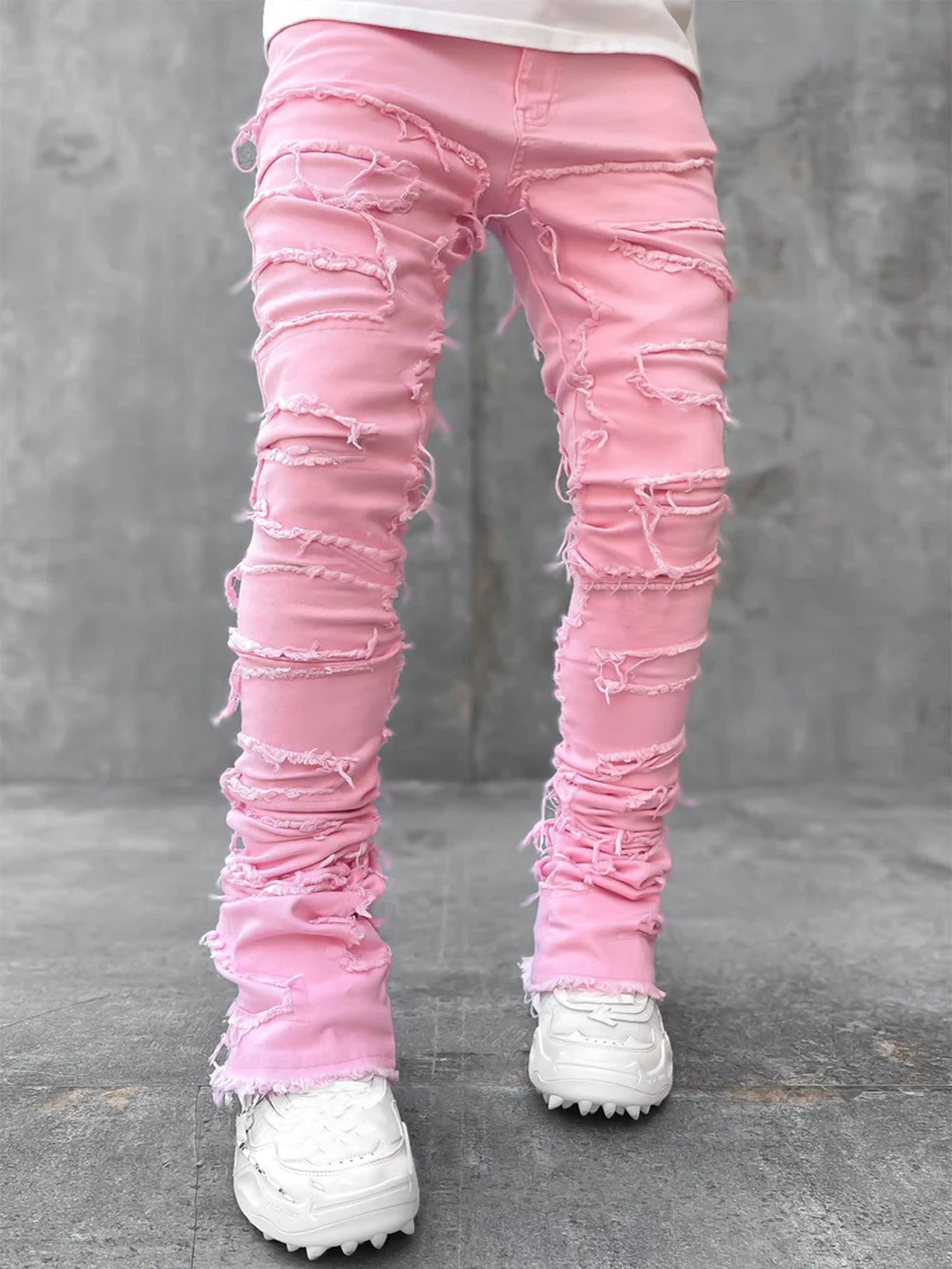 Men Trousers Individual Patched Pants Long Tight Fit Stacked Jeans For Mens Clothing – travel - inspired 4 by Aroundtheworldinarush