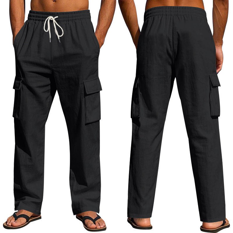 Men's Workwear Multi - pocket Straight Linen Pants Linen Four Seasons Thin Breathable Cargo Pants, Multi - pocket Loose Casual Trendy Wide - leg Pants – travel - inspired 0 by Aroundtheworldinarush