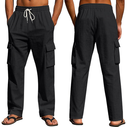 Men's Workwear Multi - pocket Straight Linen Pants Linen Four Seasons Thin Breathable Cargo Pants, Multi - pocket Loose Casual Trendy Wide - leg Pants – travel - inspired 0 by Aroundtheworldinarush