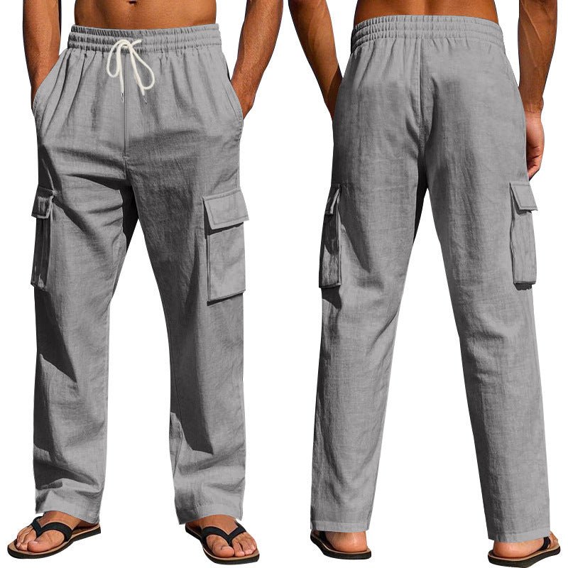 Men's Workwear Multi - pocket Straight Linen Pants Linen Four Seasons Thin Breathable Cargo Pants, Multi - pocket Loose Casual Trendy Wide - leg Pants – travel - inspired 0 by Aroundtheworldinarush