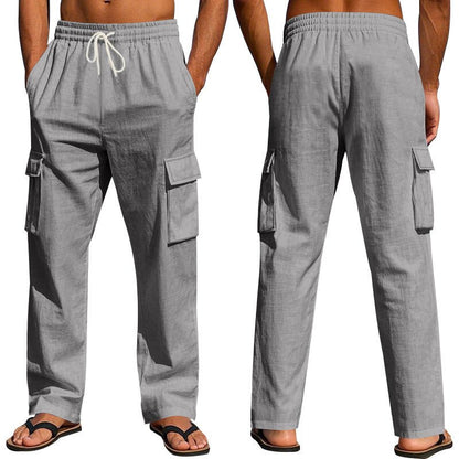 Men's Workwear Multi - pocket Straight Linen Pants Linen Four Seasons Thin Breathable Cargo Pants, Multi - pocket Loose Casual Trendy Wide - leg Pants – travel - inspired 0 by Aroundtheworldinarush