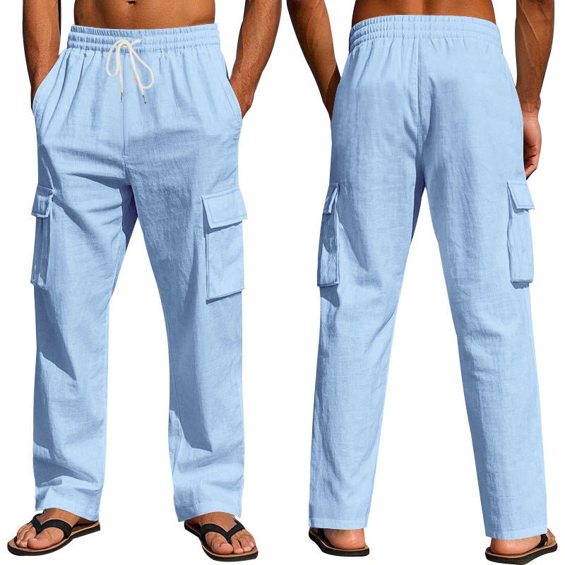 Men's Workwear Multi - pocket Straight Linen Pants Linen Four Seasons Thin Breathable Cargo Pants, Multi - pocket Loose Casual Trendy Wide - leg Pants – travel - inspired 0 by Aroundtheworldinarush