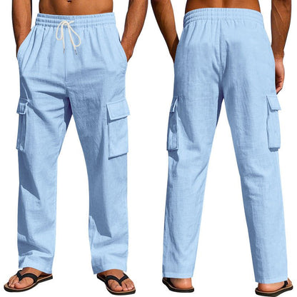 Men's Workwear Multi - pocket Straight Linen Pants Linen Four Seasons Thin Breathable Cargo Pants, Multi - pocket Loose Casual Trendy Wide - leg Pants – travel - inspired 0 by Aroundtheworldinarush