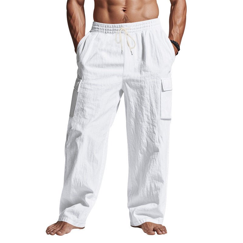 Men's Workwear Multi - pocket Straight Linen Pants Linen Four Seasons Thin Breathable Cargo Pants, Multi - pocket Loose Casual Trendy Wide - leg Pants – travel - inspired 0 by Aroundtheworldinarush