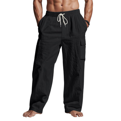 Men's Workwear Multi - pocket Straight Linen Pants Linen Four Seasons Thin Breathable Cargo Pants, Multi - pocket Loose Casual Trendy Wide - leg Pants – travel - inspired 0 by Aroundtheworldinarush