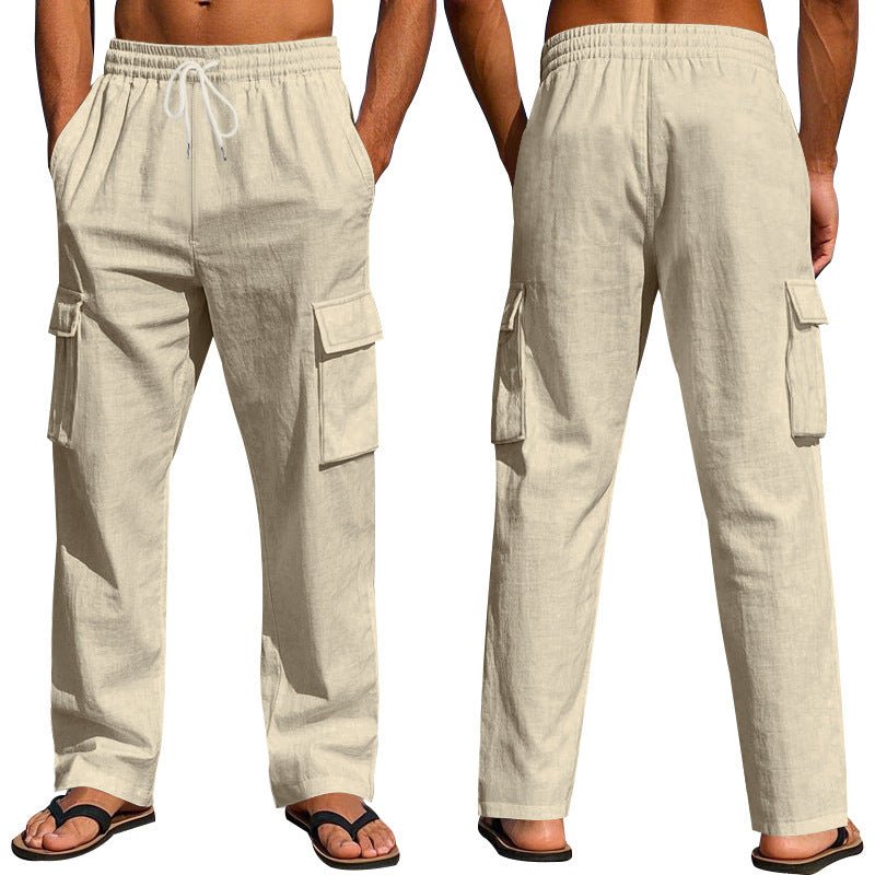Men's Workwear Multi - pocket Straight Linen Pants Linen Four Seasons Thin Breathable Cargo Pants, Multi - pocket Loose Casual Trendy Wide - leg Pants – travel - inspired 0 by Aroundtheworldinarush