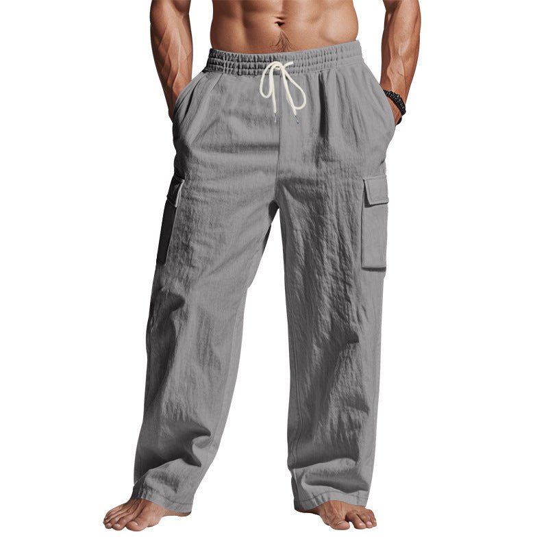 Men's Workwear Multi - pocket Straight Linen Pants Linen Four Seasons Thin Breathable Cargo Pants, Multi - pocket Loose Casual Trendy Wide - leg Pants – travel - inspired 0 by Aroundtheworldinarush