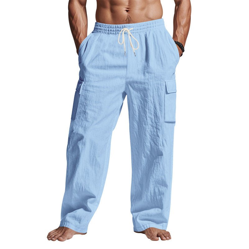 Men's Workwear Multi - pocket Straight Linen Pants Linen Four Seasons Thin Breathable Cargo Pants, Multi - pocket Loose Casual Trendy Wide - leg Pants – travel - inspired 0 by Aroundtheworldinarush