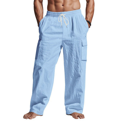 Men's Workwear Multi - pocket Straight Linen Pants Linen Four Seasons Thin Breathable Cargo Pants, Multi - pocket Loose Casual Trendy Wide - leg Pants – travel - inspired 0 by Aroundtheworldinarush