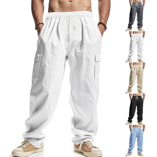 Men's Workwear Multi - pocket Straight Linen Pants Linen Four Seasons Thin Breathable Cargo Pants, Multi - pocket Loose Casual Trendy Wide - leg Pants – travel - inspired 0 by Aroundtheworldinarush