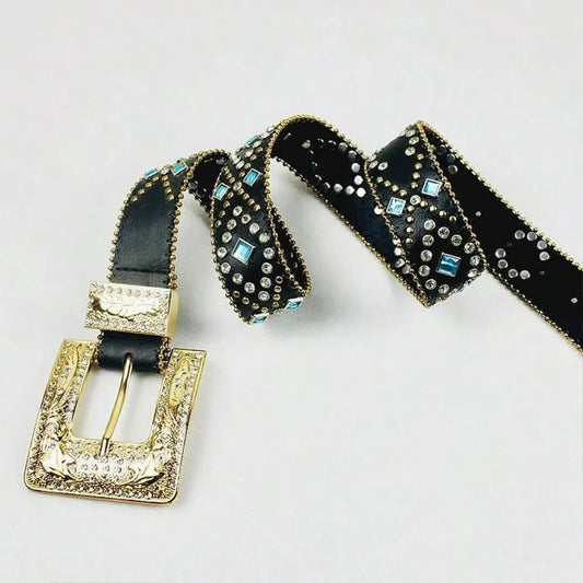 Rhinestone PU Leather Belt – travel - inspired by Aroundtheworldinarush