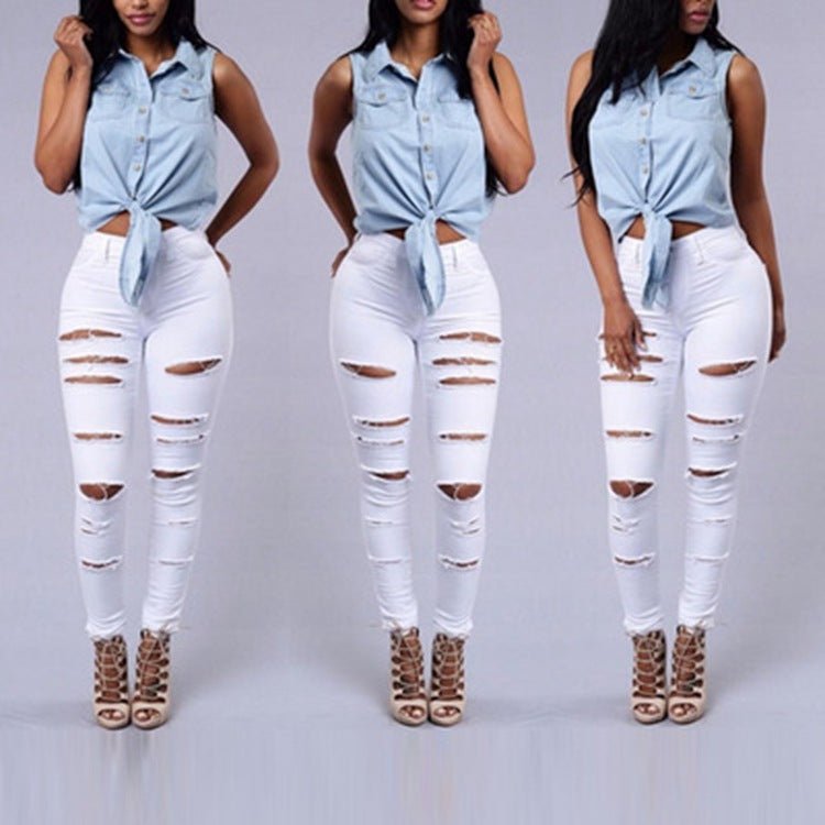 Ripped Jeans Women Skinny Trousers Casual High Waist Pencil Pants – travel - inspired 4 by Aroundtheworldinarush