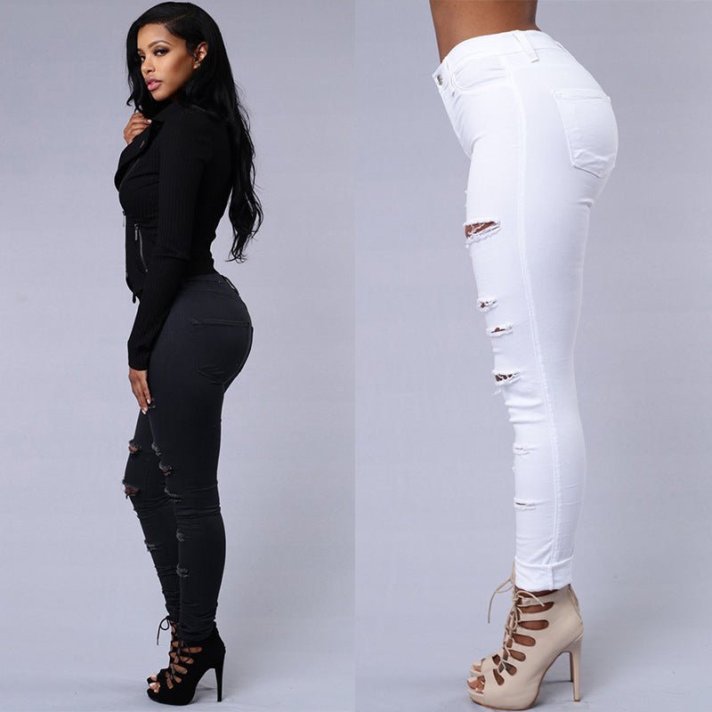 Ripped Jeans Women Skinny Trousers Casual High Waist Pencil Pants – travel - inspired 4 by Aroundtheworldinarush