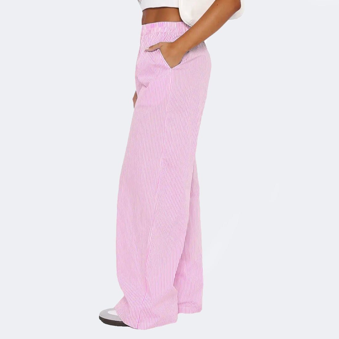Striped Trousers With Pockets Ins Fashion Casual Wide Leg Straight Pants For Women Clothing – travel - inspired 0 by Aroundtheworldinarush