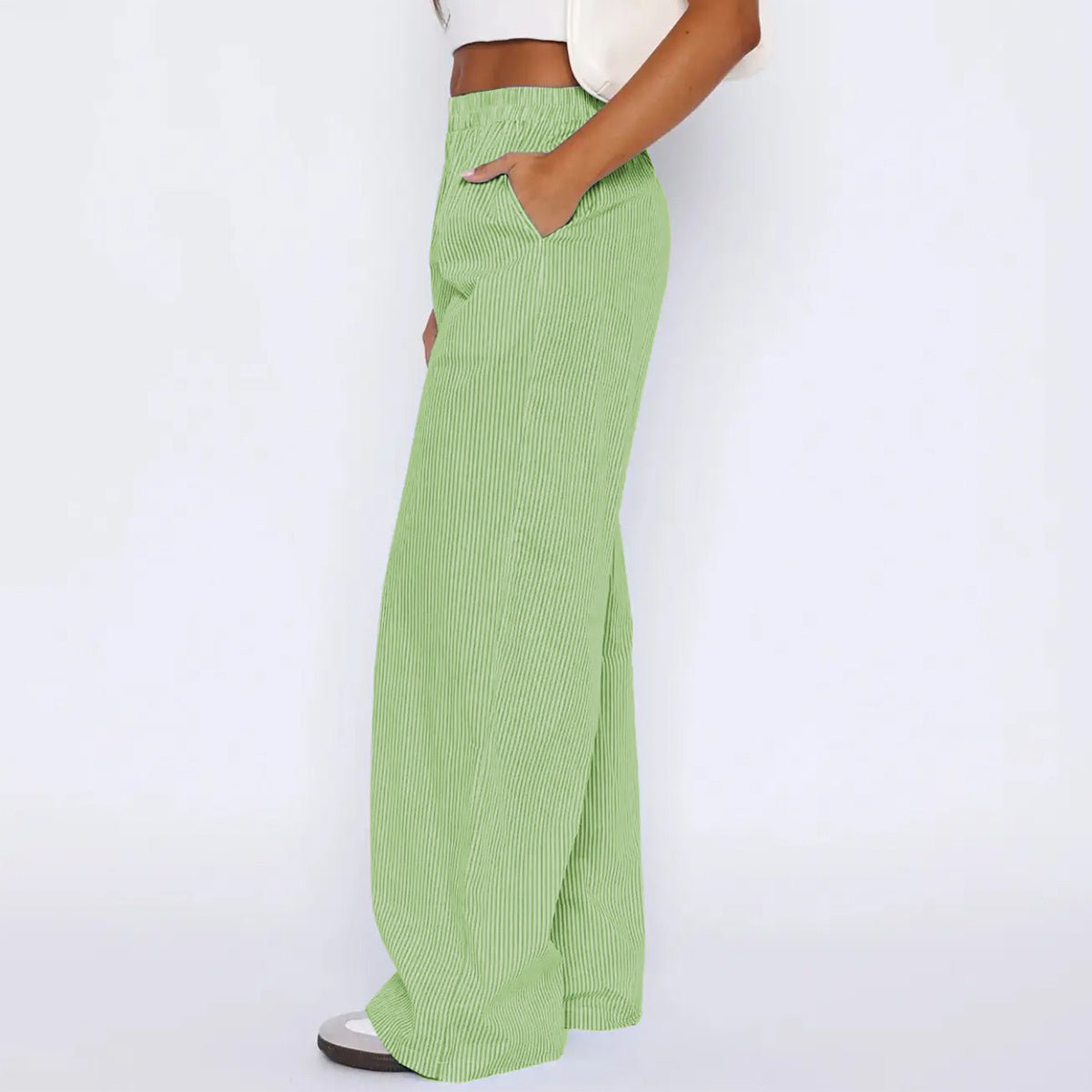 Striped Trousers With Pockets Ins Fashion Casual Wide Leg Straight Pants For Women Clothing – travel - inspired 0 by Aroundtheworldinarush