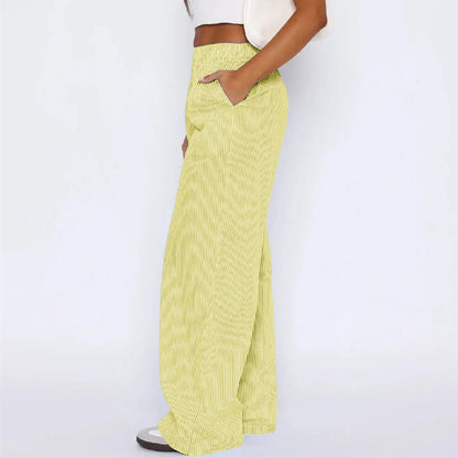 Striped Trousers With Pockets Ins Fashion Casual Wide Leg Straight Pants For Women Clothing – travel - inspired 0 by Aroundtheworldinarush