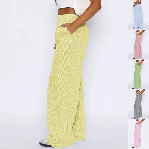 Striped Trousers With Pockets Ins Fashion Casual Wide Leg Straight Pants For Women Clothing – travel - inspired 0 by Aroundtheworldinarush
