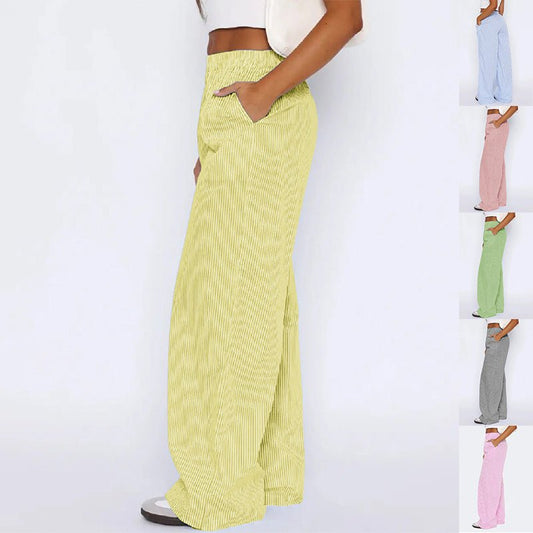 Striped Trousers With Pockets Ins Fashion Casual Wide Leg Straight Pants For Women Clothing – travel - inspired 0 by Aroundtheworldinarush
