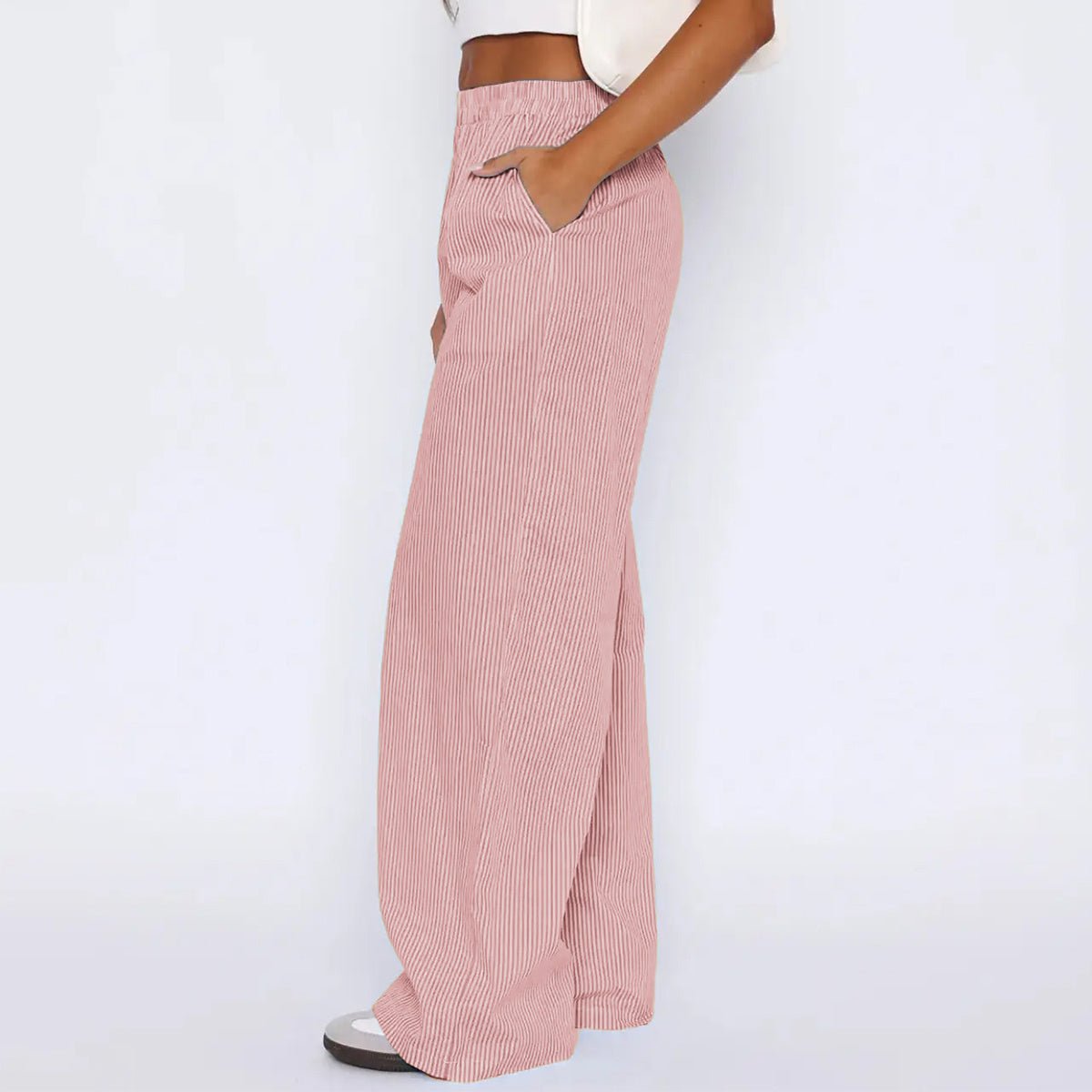 Striped Trousers With Pockets Ins Fashion Casual Wide Leg Straight Pants For Women Clothing – travel - inspired 0 by Aroundtheworldinarush