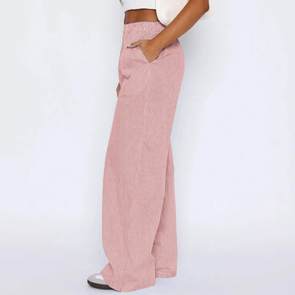 Striped Trousers With Pockets Ins Fashion Casual Wide Leg Straight Pants For Women Clothing – travel - inspired 0 by Aroundtheworldinarush