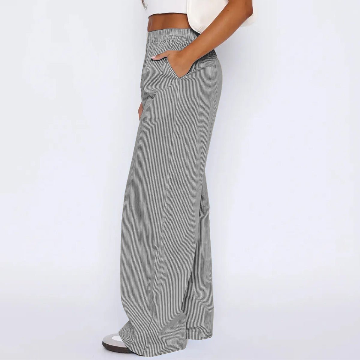 Striped Trousers With Pockets Ins Fashion Casual Wide Leg Straight Pants For Women Clothing – travel - inspired 0 by Aroundtheworldinarush