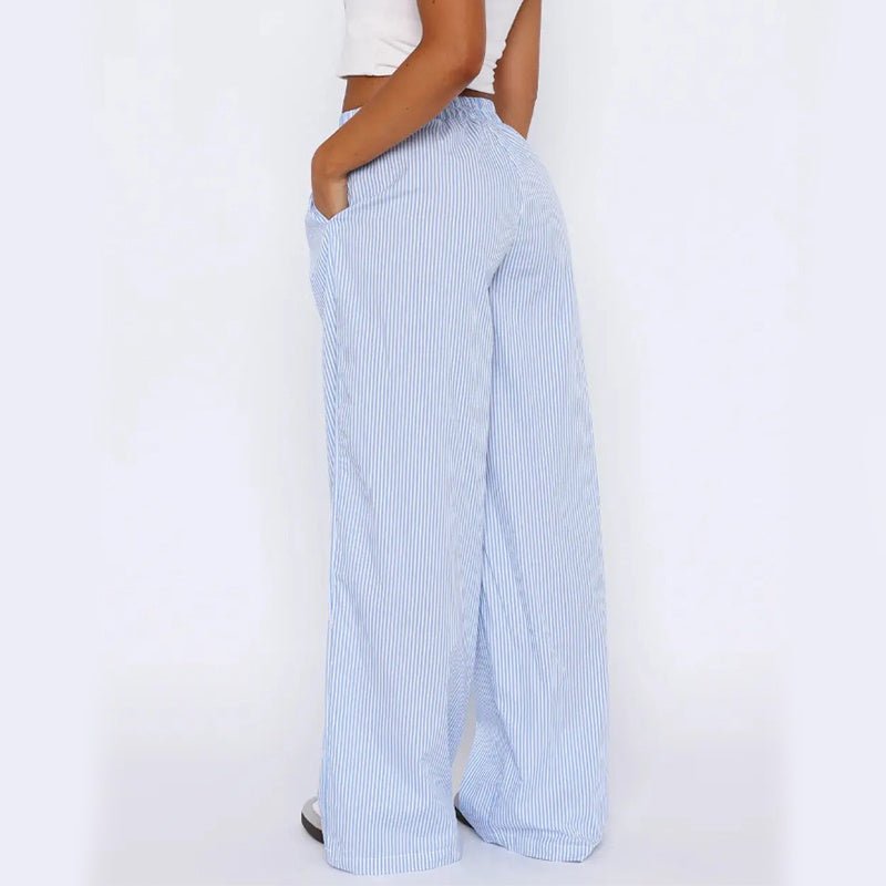 Striped Trousers With Pockets Ins Fashion Casual Wide Leg Straight Pants For Women Clothing – travel - inspired 0 by Aroundtheworldinarush