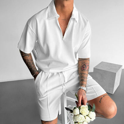 Summer Fashion Mens Clothing Men's Suits New Zipper Polo Casual Short Sleeve Drawstring Shorts Men's Set – travel - inspired 0 by Aroundtheworldinarush