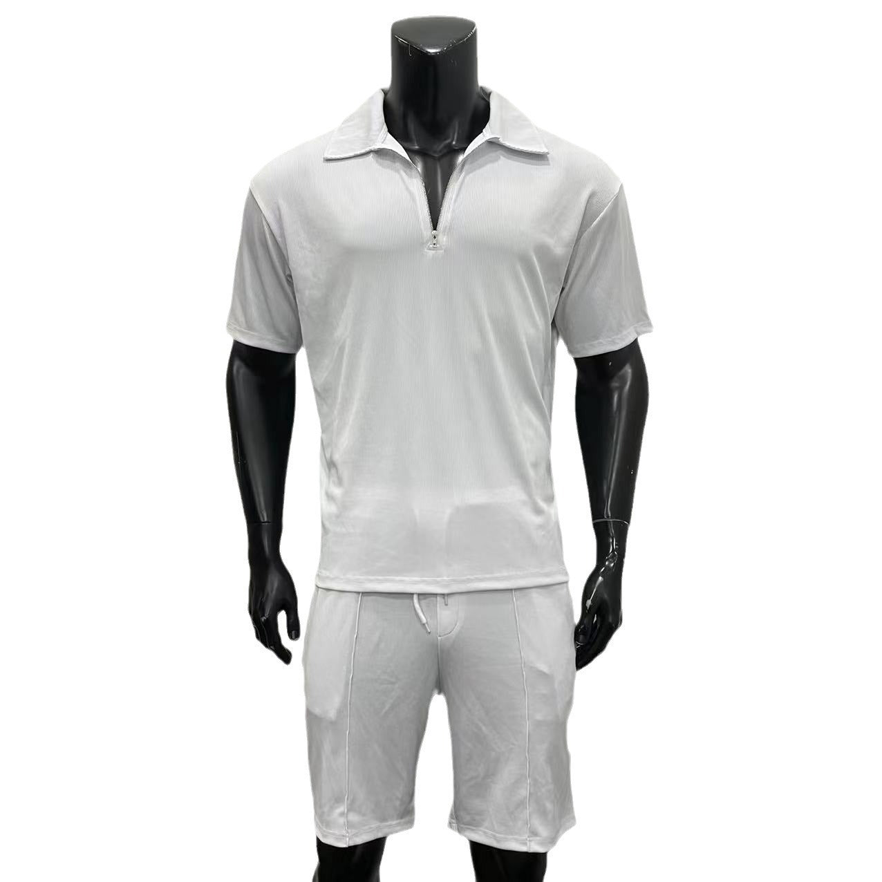 Summer Fashion Mens Clothing Men's Suits New Zipper Polo Casual Short Sleeve Drawstring Shorts Men's Set – travel - inspired 0 by Aroundtheworldinarush